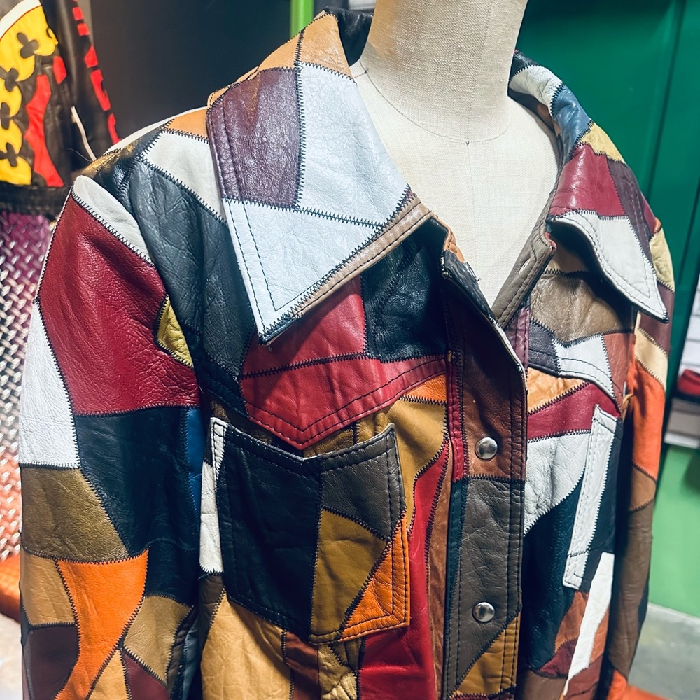 Vintage 1970s Roaman’s Multi-color Patchwork Genuine Leather Jacket